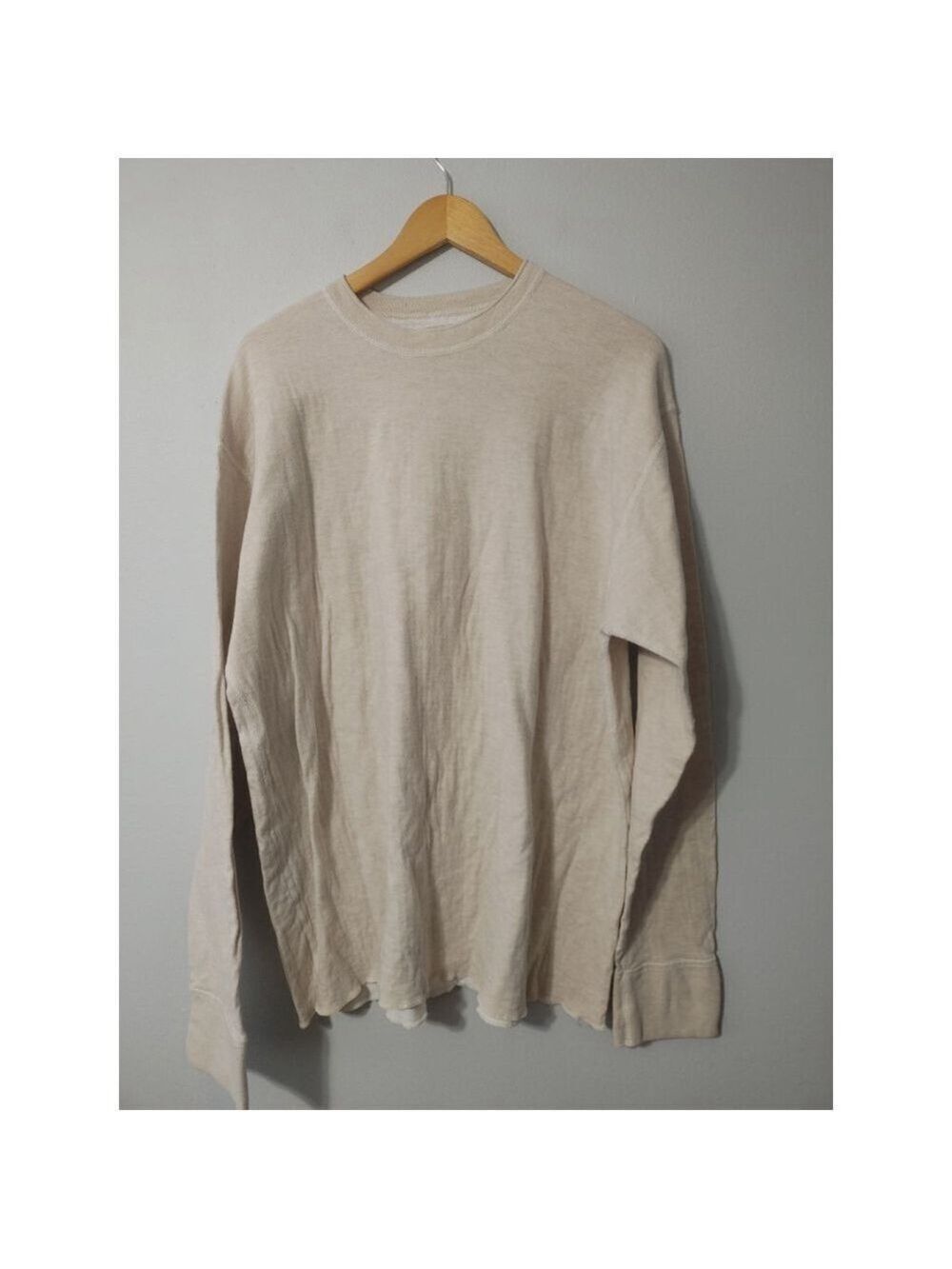 Men's Vintage 80s-90s L.L.Bean Long Sleeve Base layer Wool Tee XXL Beige